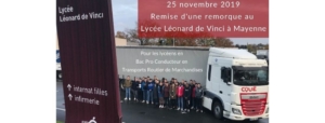 Transports Coué remise d'une remorque Tautliner aux Lycéens Bac Pro Conducteurs Transport routier