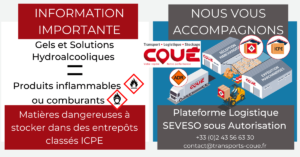 Transports coue stockage gel solutions hydroalcooliques inflammables comburants