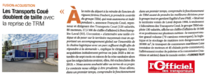 L'Officiel des Transporteurs rédige un article sur l'alliance des Transports Coué et du Groupe TRM